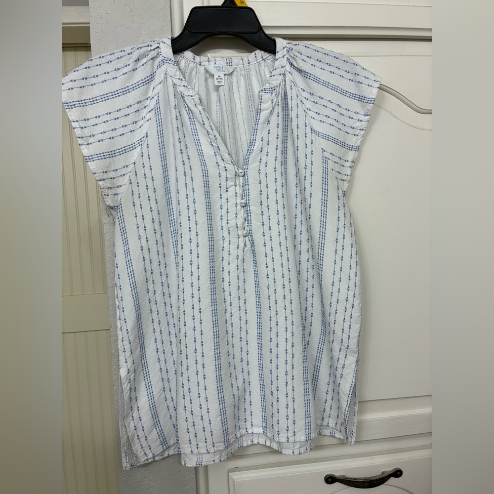 Time and Tru White and Blue Striped Blouse